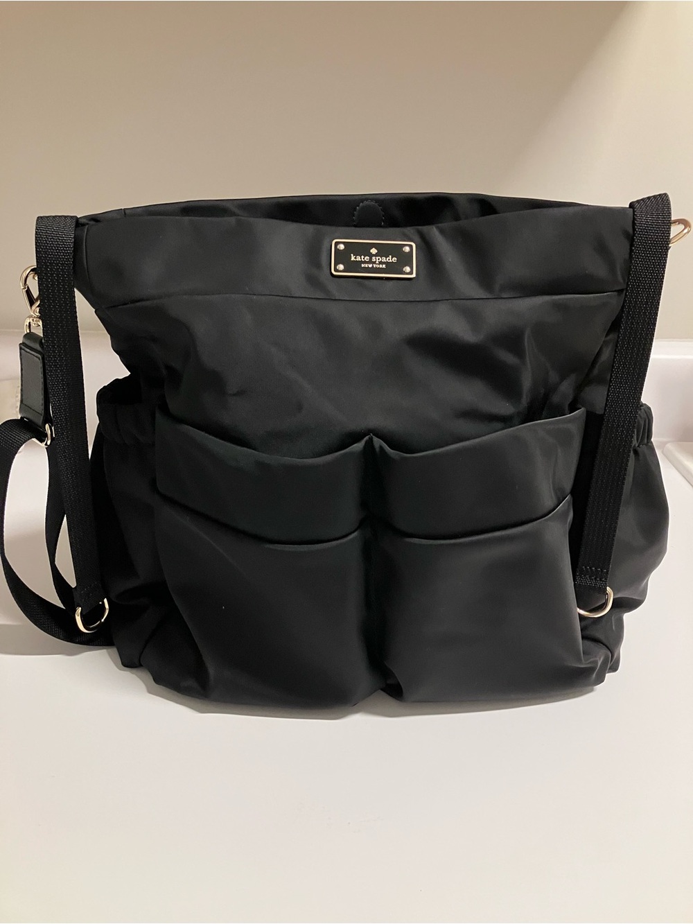 kate spade Black Nylon Baby Bag with Exterior Pockets